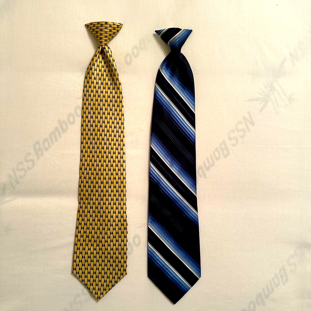 Stanford men’s tie clip on. Yellow blue 100% silk. Blue silver 100% polyester